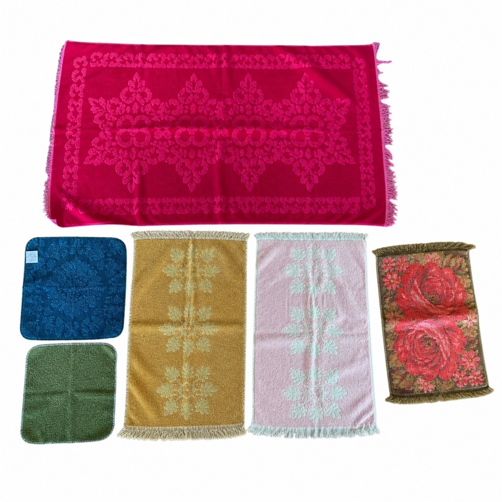 Vintage Retro Mixed Lot Towels Washcloths Brocade Fieldcrest Cannon 6 MCM